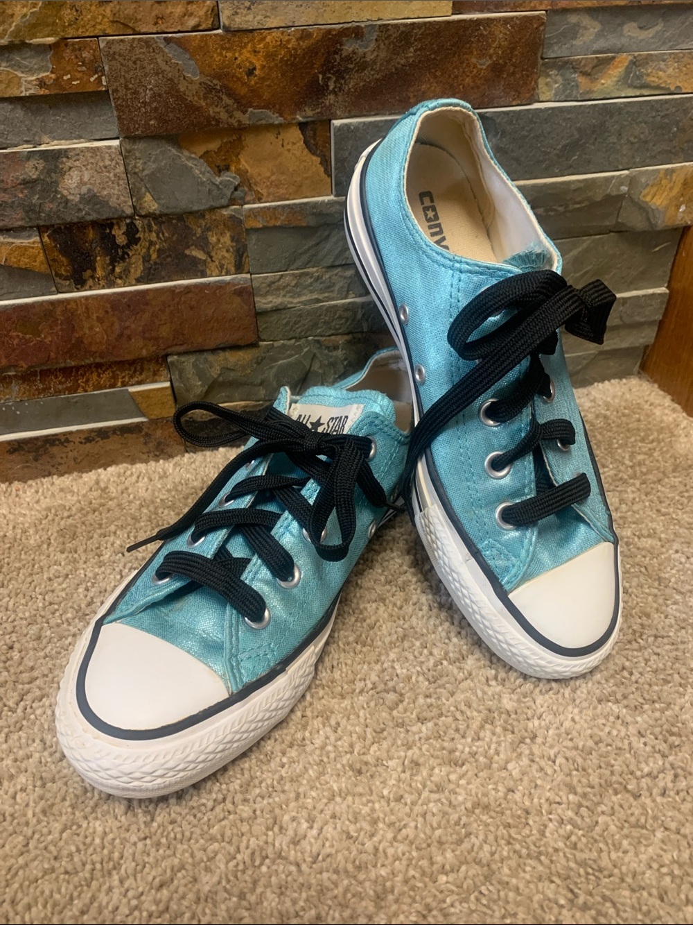 Converse rare metallic Low Top Sneakers in Teal with Black Laces